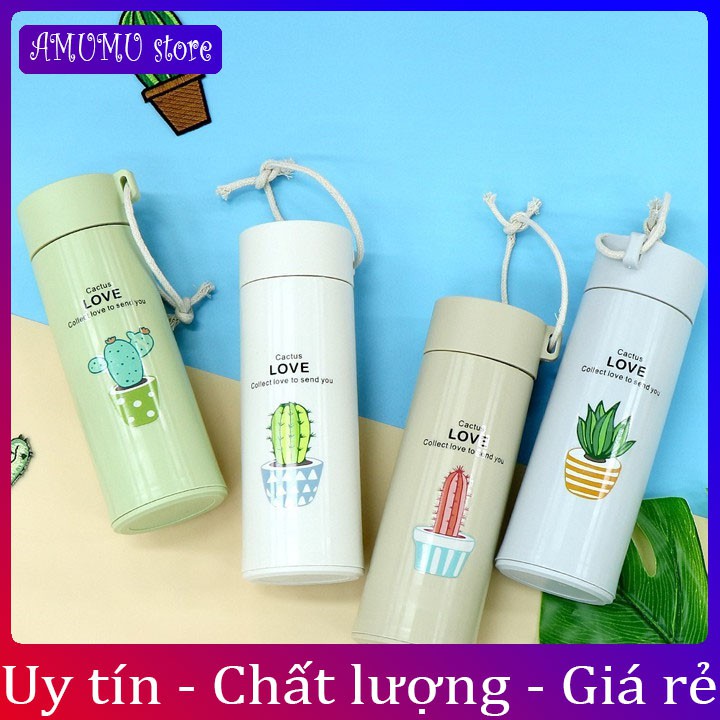 [Vỡ hoàn tiền]Bình nước in hình xương rồng 450ml lõi thủy tinh bọc vỏ nhựa lúa mạch có dây sách (GIAO MẪU NGẪU NHIÊN) | BigBuy360 - bigbuy360.vn