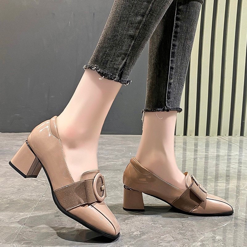 Giày cao gót IELGY bằng da mềm dày dặn phong cách Anh quốc thời trang dành cho nữ