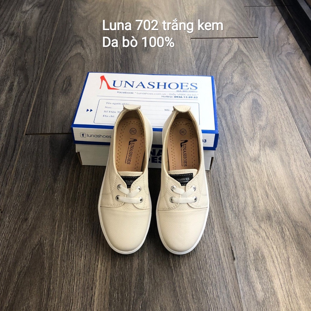 Giày sneaker nữ da bò mềm êm chân Lunashoes (702) giầy lười slip on đế mềm cao 2p cực đẹp hack chiều cao