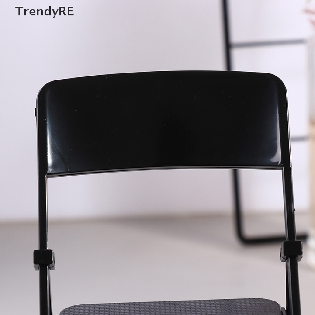 Trendy Black Painted Metal Folding Chair 1:6 Scale Dolls House Miniature Accessories RE