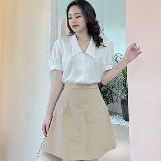 Chân váy chữ A dáng ngắn Kaki màu be dáng công sở, cạp cao MS G014