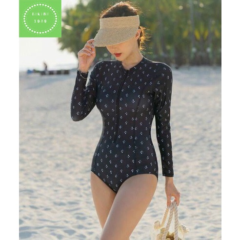 Bikini, Đồ Bơi set bơi nữ liền một mảnh đi biển dài tay họa tiết chống nắng phong cách hàn quốc trẻ trung ôm gọn