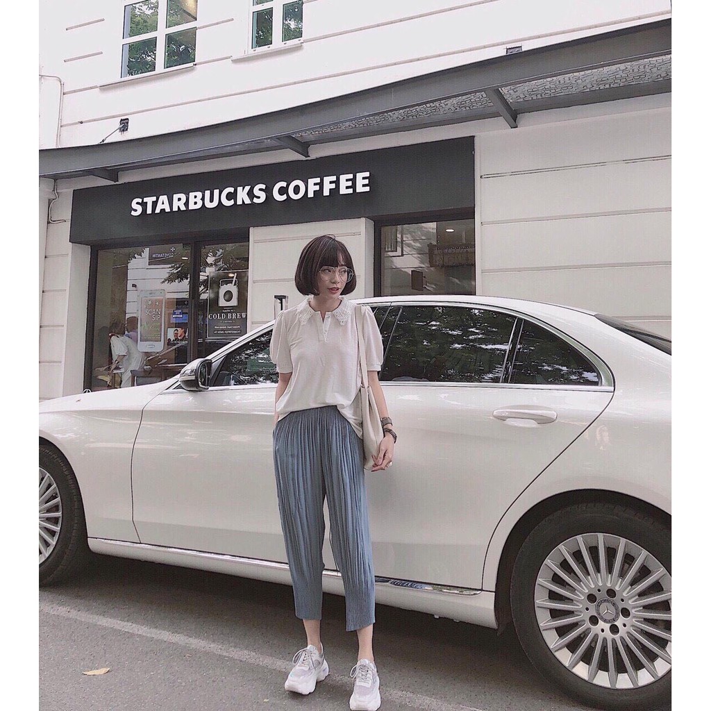 Áo sơ mi cúc ngọc cổ ren