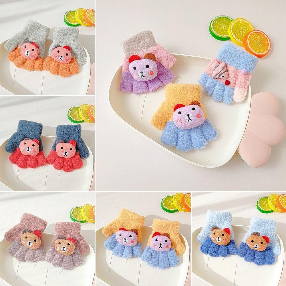 Đôi Găng Tay Len Dày In Hình Gấu Hoạt Hình Dễ Thương MIHAN1 Cho Bé 0-3 Tuổi