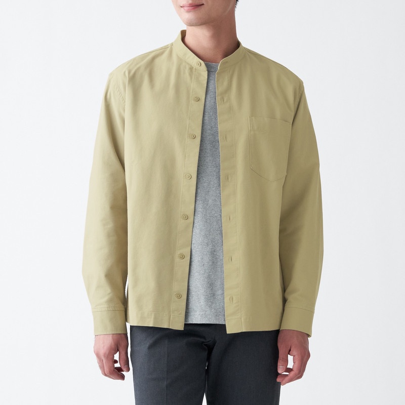 Muji Áo Sơ Mi Vải Oxford Washed Cổ Trụ
