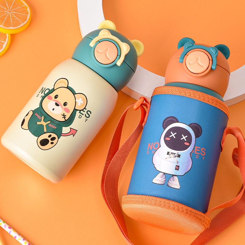 Bình nước giữ nhiệt 600ml bằng thép không gỉ 316 có ống hút tiện lợi cho bé