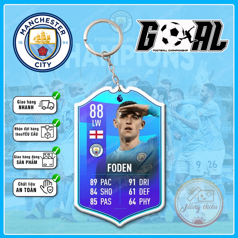 Móc khóa Phil Foden, thẻ cầu thủ bóng đá ☘️Quà Tặng Nắng Chiều☘️