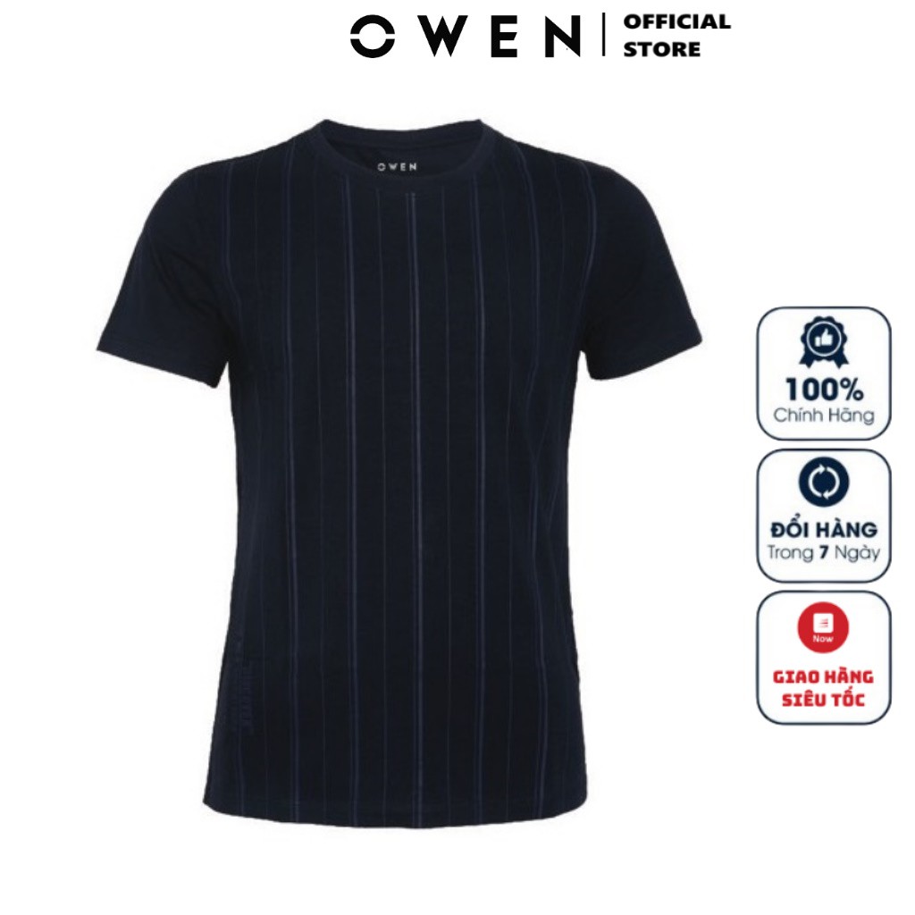 Áo Thun Nam Ngắn Tay Cổ Tròn Owen TS22365 Áo Phông T-Shirt Màu Xanh Navy Kẻ Sọc Vải Cotton Cao Cấp Mềm Mát Dáng Body Fit
