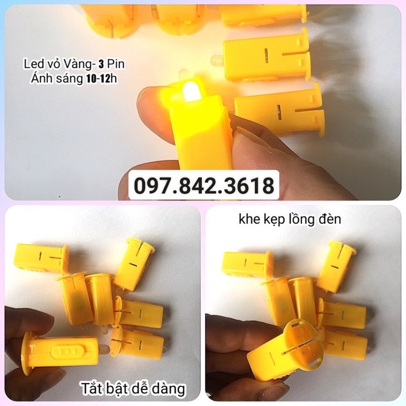 Combo 10 đèn lồng giấy 20cm đủ màu kèm đèn led vỏ vàng cho bé chơi trung thu