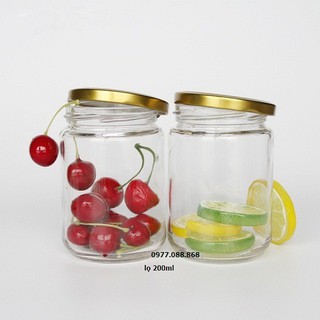 Set 10 hũ thủy tinh tròn 200ml nắp thiếc Vàng , đen  - Hủ đựng thực phẩm