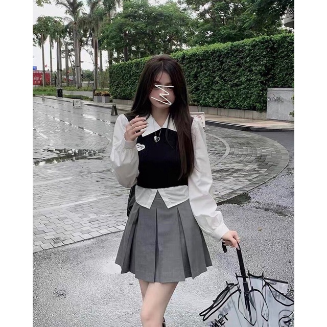 SET SƠ MI PHỐI GILE CHÂN VÁY XẾP LY