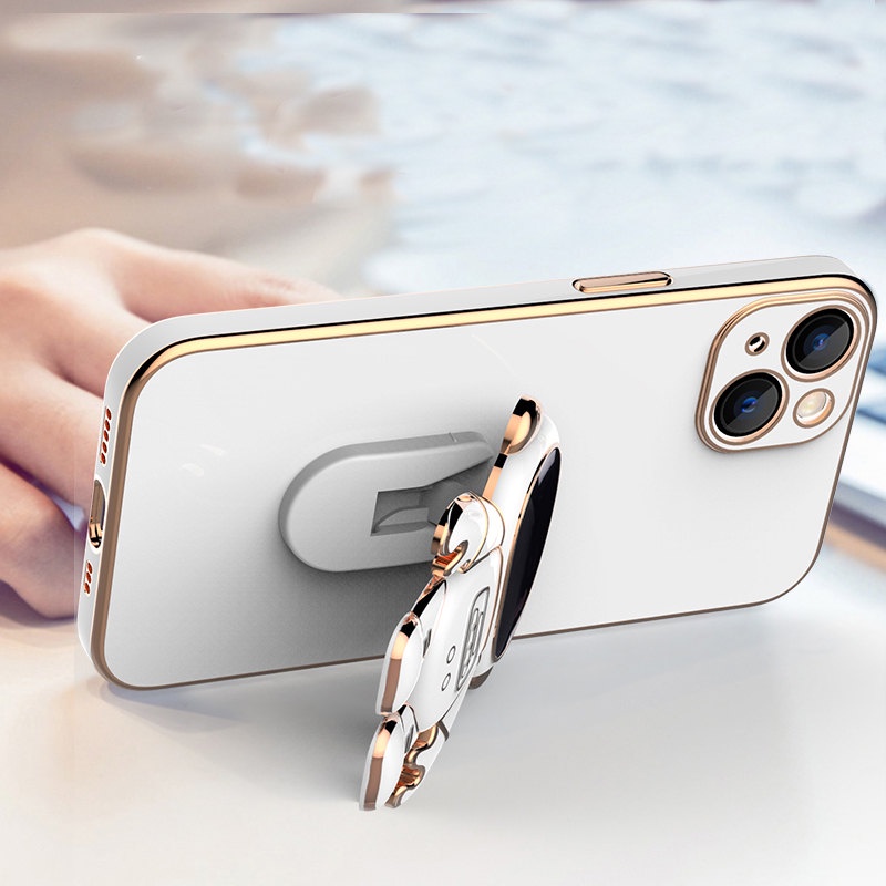 Ốp Điện Thoại Dẻo Tráng Gương Hình Phi Hành Gia 3D Kèm Giá Đỡ Cho iPhone 14 13 11 12 Pro Max 13Pro XS XR X 7 8 Plus