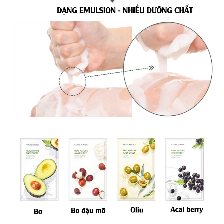 Combo 5 mặt nạ giấy dưỡng da cùng loại Nature Republic Real Nature Mask Sheet 23ml/miếng