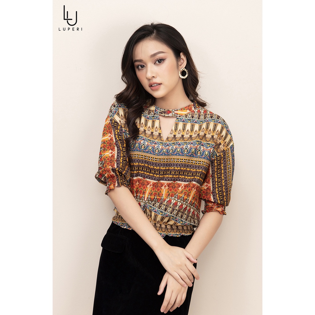 Áo sơ mi họa tiết thổ cẩm cao cấp LUPERI LFSM1168 cách điệu tay lỡ trẻ trung, hiện đại, dễ mix đồ