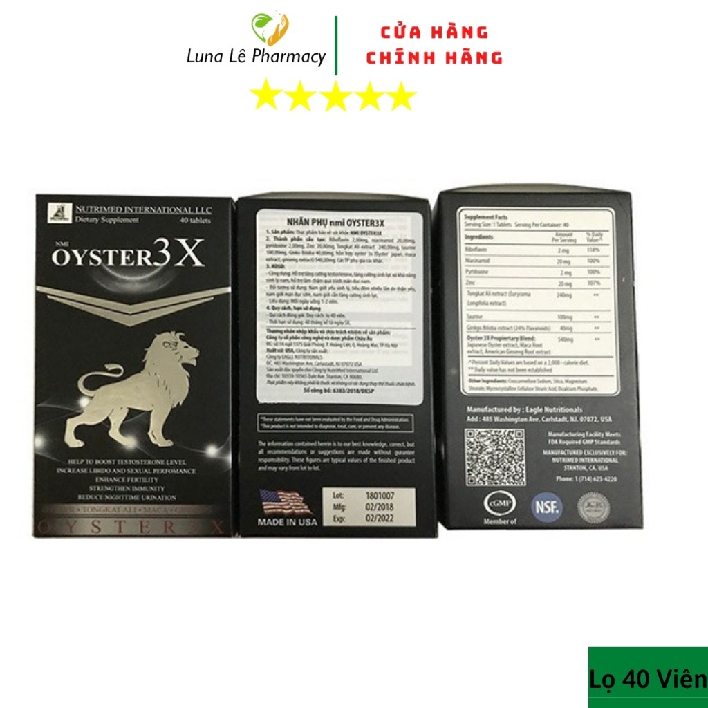 Oyster 3X Lọ 40 Viên Tăng Cường Sinh Lý Nam, Khoẻ Tinh Trùng, Bổ Thận Tráng Dương