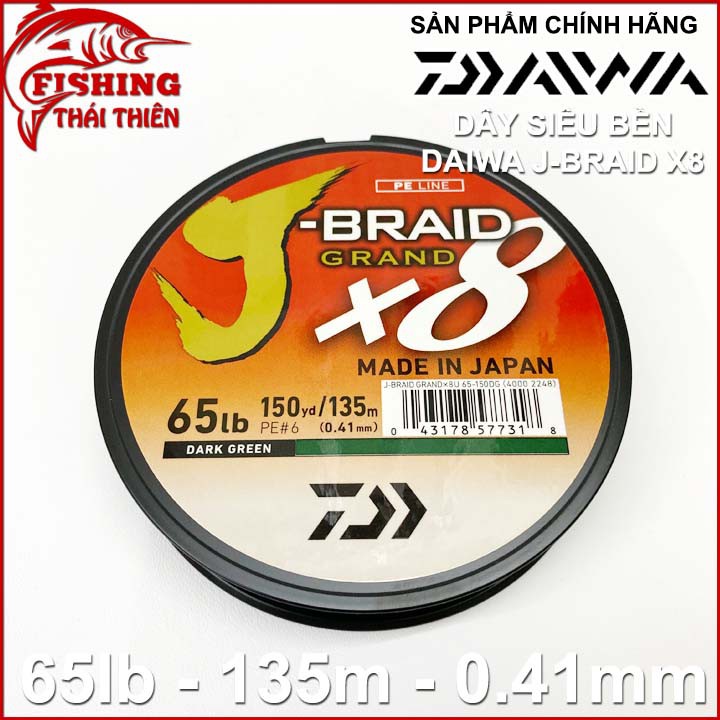 Dây câu, Dù câu cá siêu bền Daiwa JBraid X8 cuộn 135m màu rêu