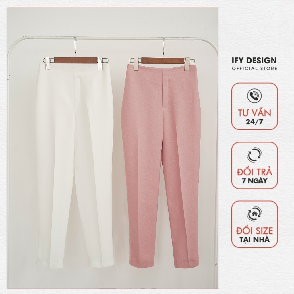 Quần baggy nữ thiết kế cạp cao khóa sau 3 màu trắng, hồng, đen IFY Design FS81Q