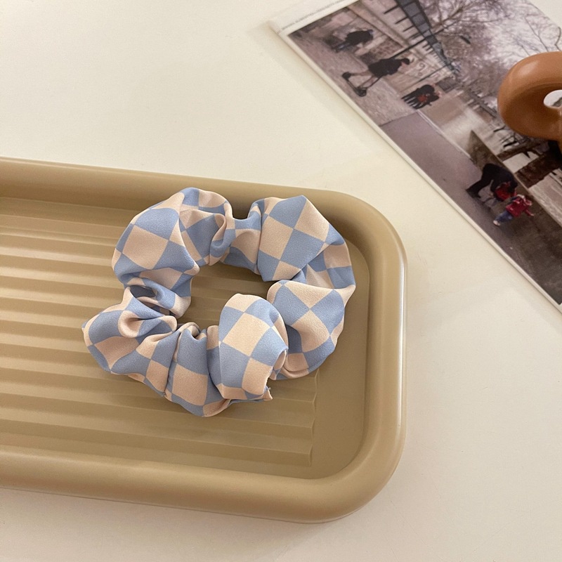 Dây cột tóc và băng đô bản rộng bằng vải in họa tiết bàn cờ thời trang Nhật và Nam Hàn