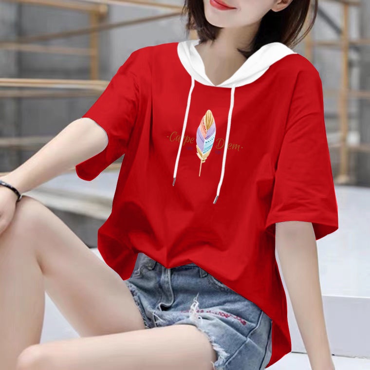 Áo Thun 100% Cotton Nguyên Chất Tay Ngắn Có Mũ Trùm Đầu Thời Trang Mùa Hè Dành Cho Nữ 2022