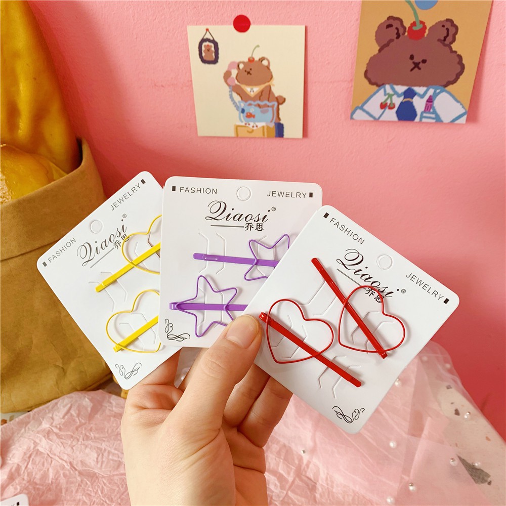 Kẹp tóc hình ngôi sao trái tim phong cách Hàn Quốc cho bé (1 set 2 chiếc)