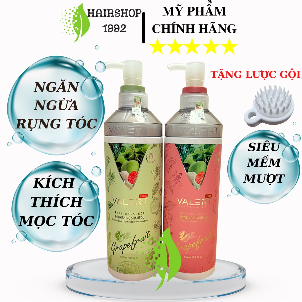 Cặp Dầu Gội Xả Bưởi Grapefruit Valert 850ML Giảm Rụng Tóc Kích Mọc Tóc Phục Hồi Hư Tổn - Chính Hãng