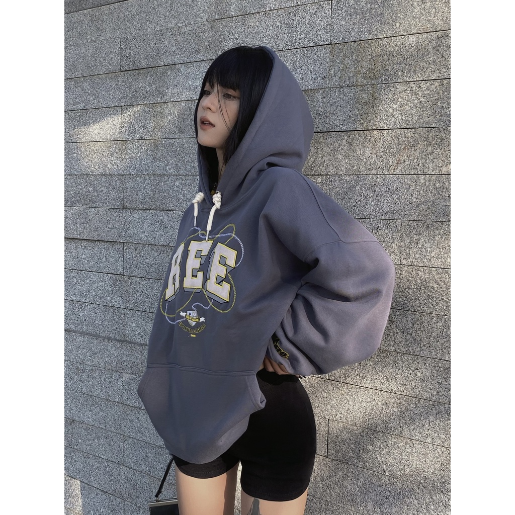 LOCAL BRAND REE - ÁO HOODIE BASIC THÊU DA MÀU XÁM