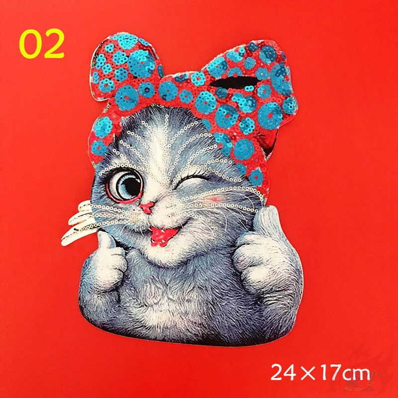 Miếng may vá quần áo hoạt hình mèo động vật sequins