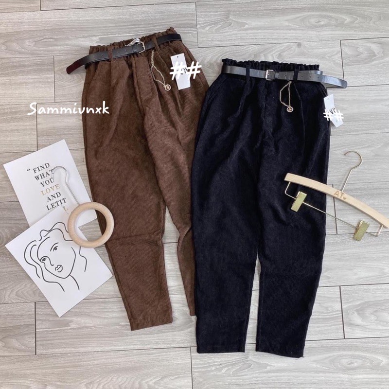 Quần baggy nhung tăm kèm đai xích dáng dài💥{free ship}💥 | BigBuy360 - bigbuy360.vn