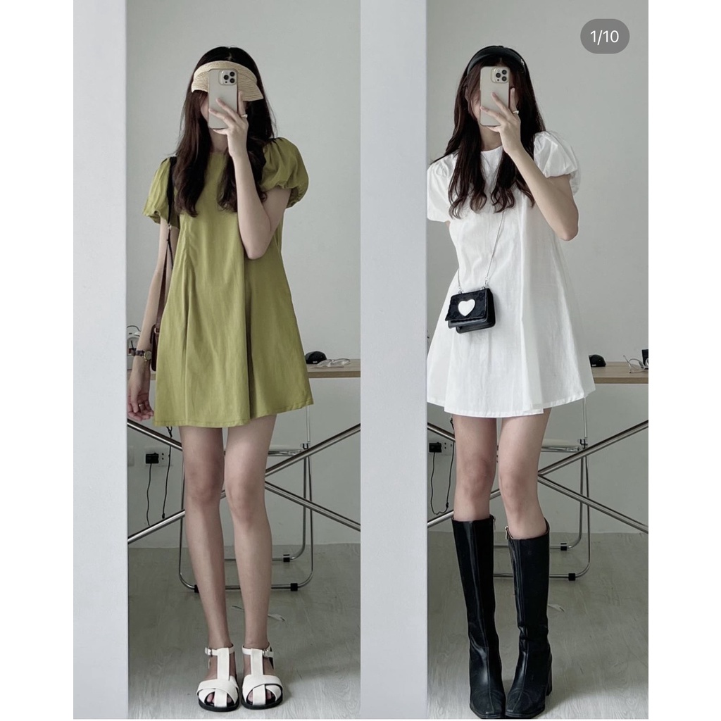 Váy tay bồng tiểu thư cực xinh, đầm babydoll trơn