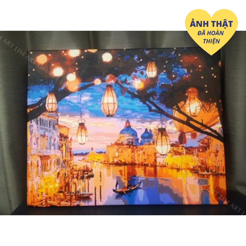 Tranh sơn dầu số hóa tự tô có khung chuẩn màu LIM Art - Tranh tô màu theo số đêm venice