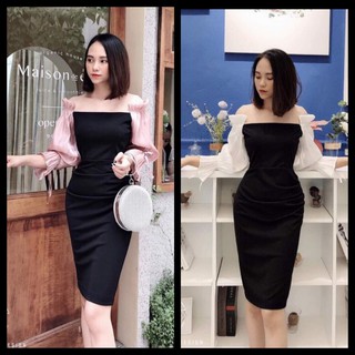 Đầm body dự tiệc trễ vai phối tay phi phom đẹp