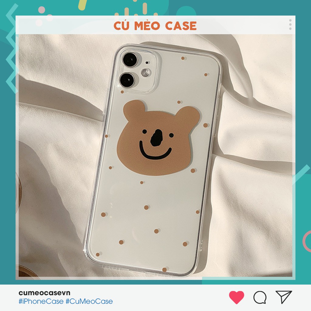 Ốp gấu nâu chấm bi dành cho iPhone 6 6s 6 plus 7 8 7 Plus 8 Plus X Xs Xr XsMax iPhone 11 11 Pro 11 Promax