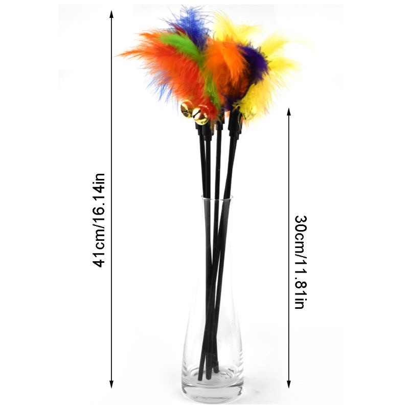 Gậy đồ chơi cần câu mèo gắn lông vũ kèm chuông nhiều màu vui nhộn dành cho chó mèo cưng - Đảo chó mèo Official