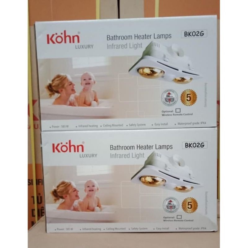 Đèn sưởi nhà tắm âm trần KOHN BK02G có điểu khiển - Hàng chính hãng BH 5 năm