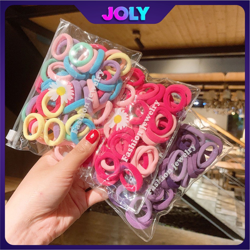 Set 50 dây buộc tóc cột tóc phong cách Hàn quốc nhiều màu kèm túi zip hoa cúc DC22 JOLY