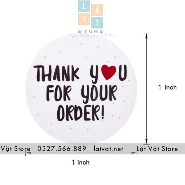 Tem tròn gián decal nội dung Cảm ơn bạn đã đặt hàng - Thank you for your order