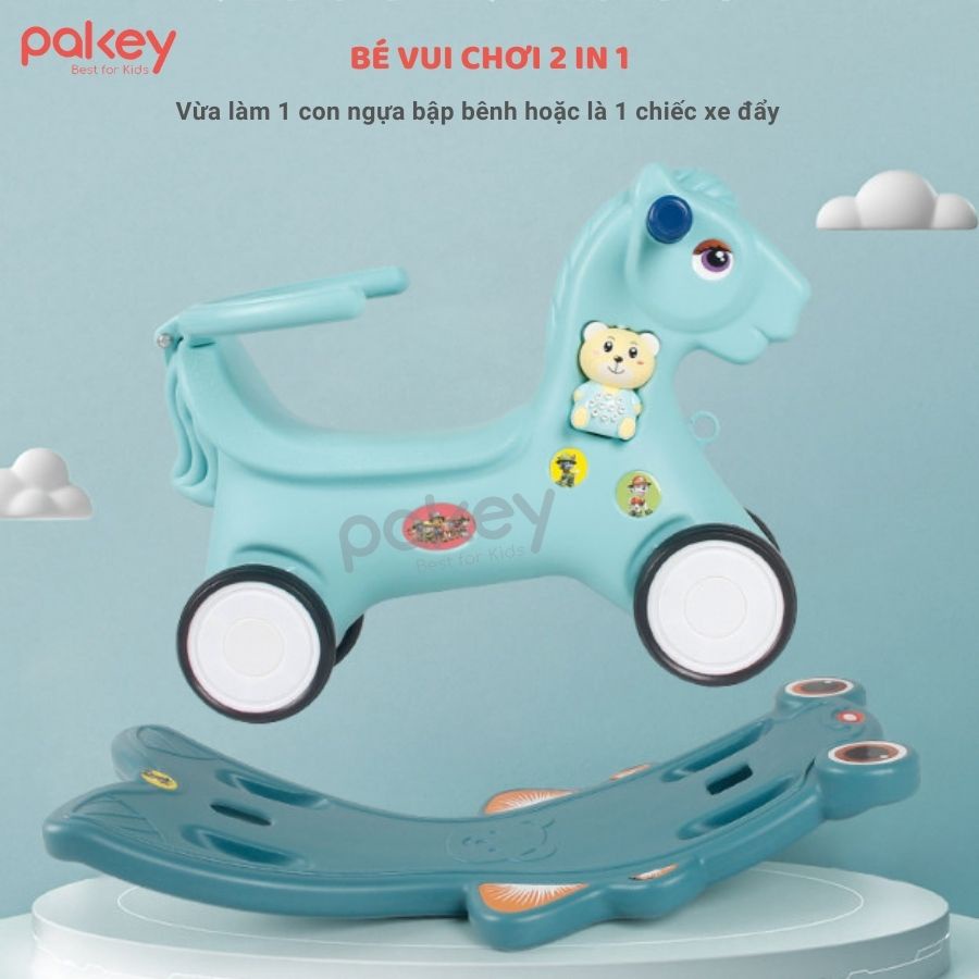 Ngựa bập bênh cho bé Pakey Simple đa chức năng TẶNG KÈM gấu phát nhạc sẵn 2 màu