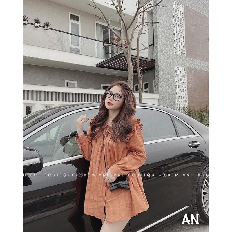 Áo sơmi đũi cam cổ bèo mẫu cực tiểu thư hàng chuẩn KAB