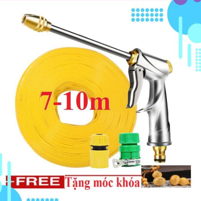 Bộ dây vòi xịt ❤️bơm nước phun sương❤️ ✔, tăng áp 3 lần, loại 7m, 10m 206701-2 đầu đồng,cút,nối vàng+ 🎁 móc khoá