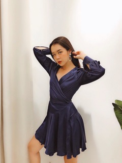 Váy lụa đỏ tay bồng hàng Quảng Châu