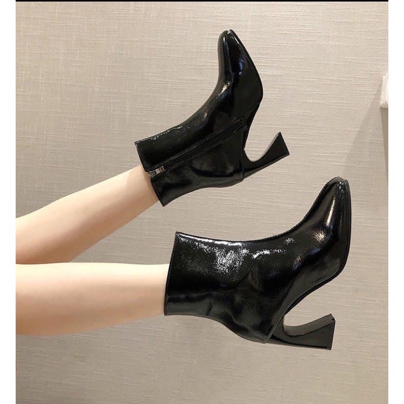 boot (bốt) da bóng cổ thấp gót cạnh 7p (hàng QC full box) | BigBuy360 - bigbuy360.vn