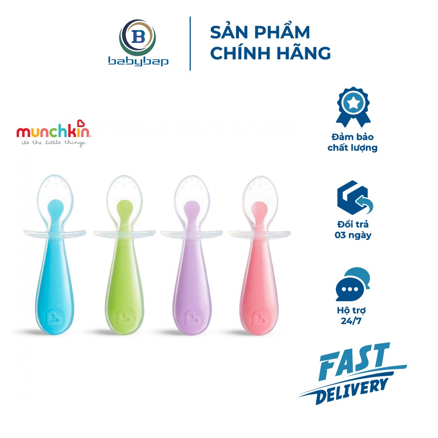 Bộ 2 Thìa Silicone Tập Xúc Chống Hóc Munchkin Phù Hợp Với Bé Từ 6 Tháng Tuổi Trở Lên