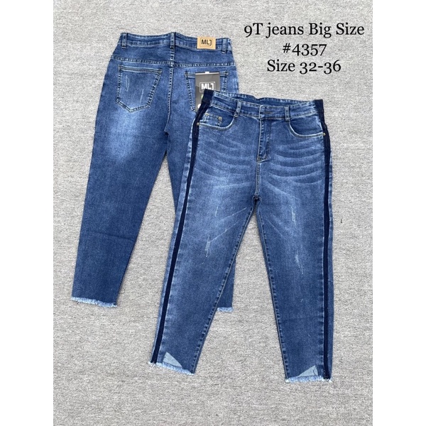 Quần jean nữ 9 Tấc lưng cao co giãn BigSize, Sọc Viền, bigsize skinny jeans dáng ôm 4357 MLJ 60kg 70kg 80kg 90kg