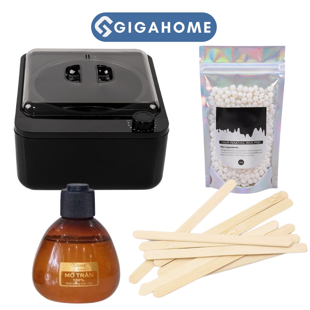 Combo Nồi Nấu Sáp Wax Lông Chống Dính + 100gr Sáp Cao Cấp + 75gr Mỡ Trăn Tặng Kèm Que GIGAHOME