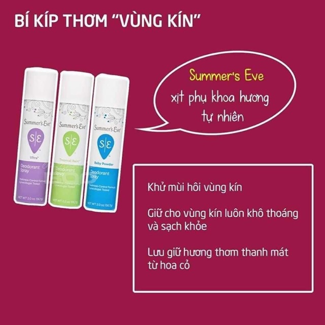 XỊT KHÁNG KHUẨN KHỬ MÙI LÀM THƠM VÙNG KÍN SUMMER’S EVE