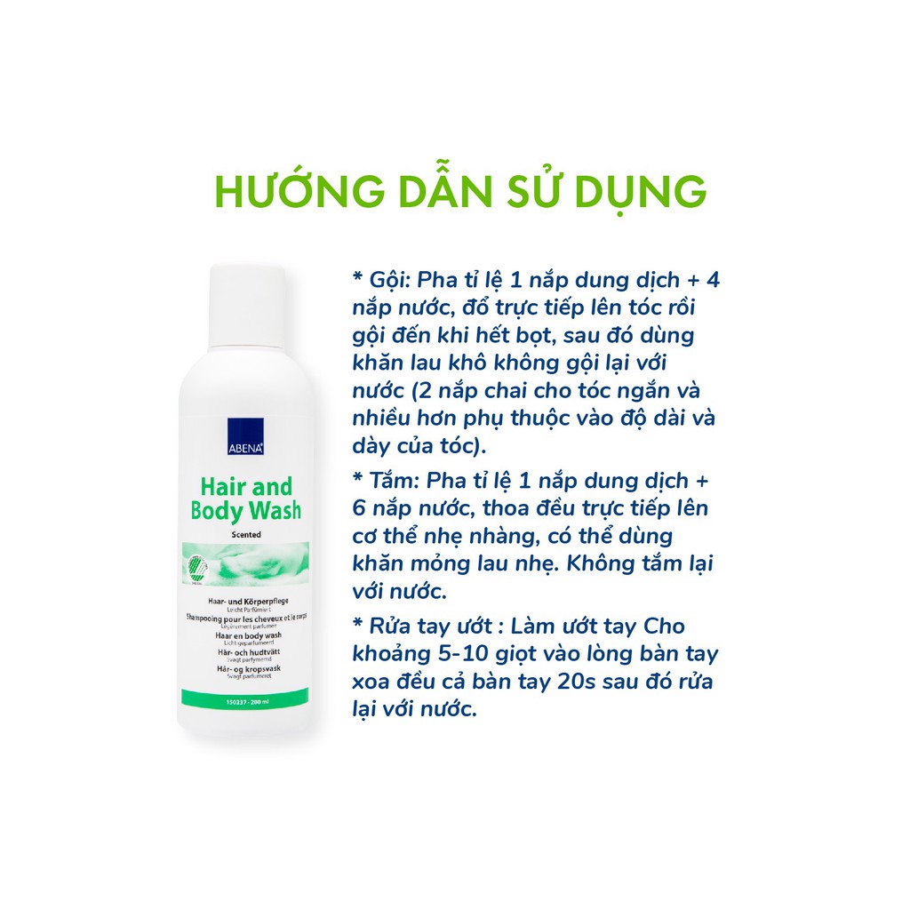 Dầu gội, tắm khô với hương thơm nhẹ Abena Hair and Body Wash 200ml