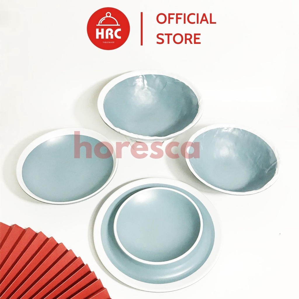 Bộ Tô Đĩa Nhựa Phíp Melamine Giả Gốm Sứ Màu Xanh Dương [SANG TRỌNG] Kiểu Dáng Độc Đáo Phong Cách Châu Âu