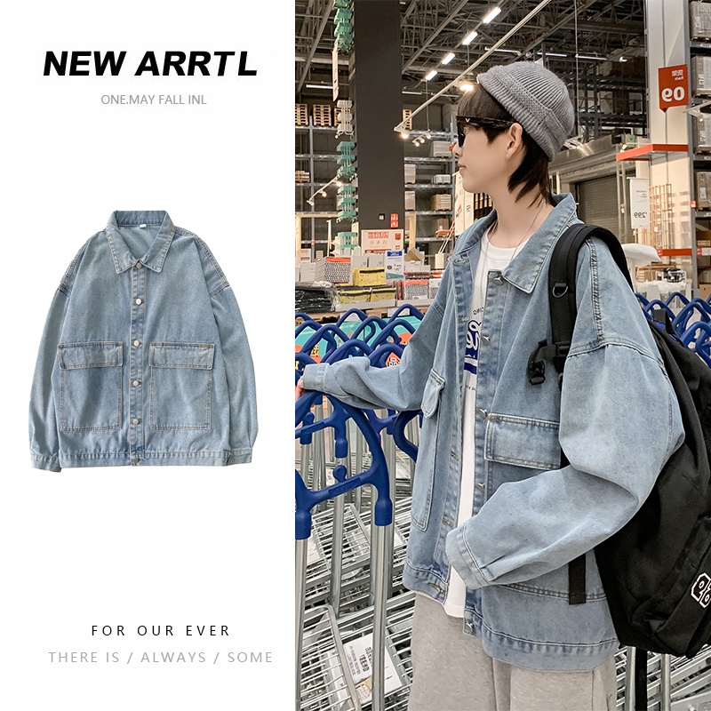 Áo khoác jean denim nam nữ unisex form rộng, áo khoát jacket nam nữ phối túi cá tính 356