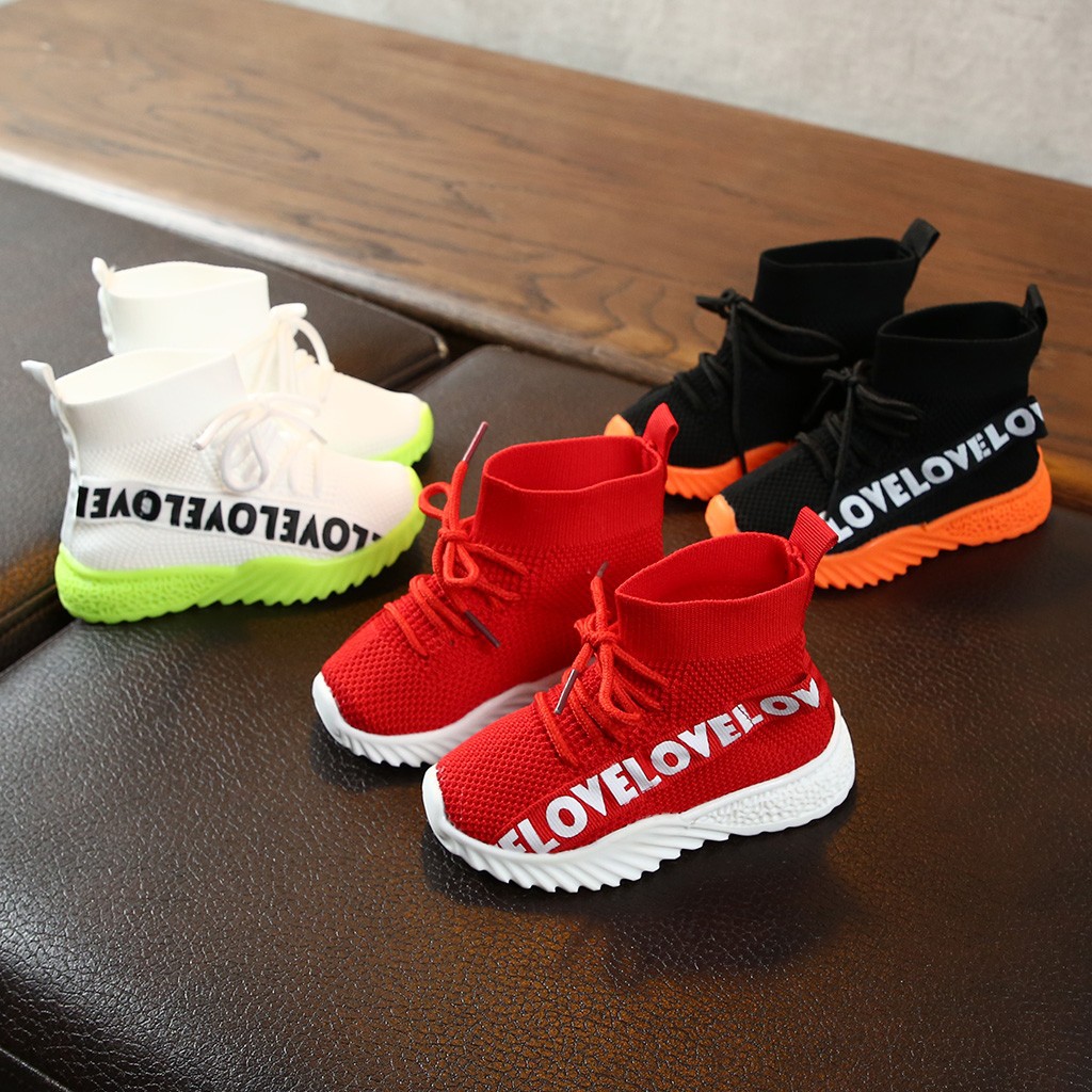 Children Kids Baby Girls Boys Letter Stretch Run Sneakers Sport Shoes Boots