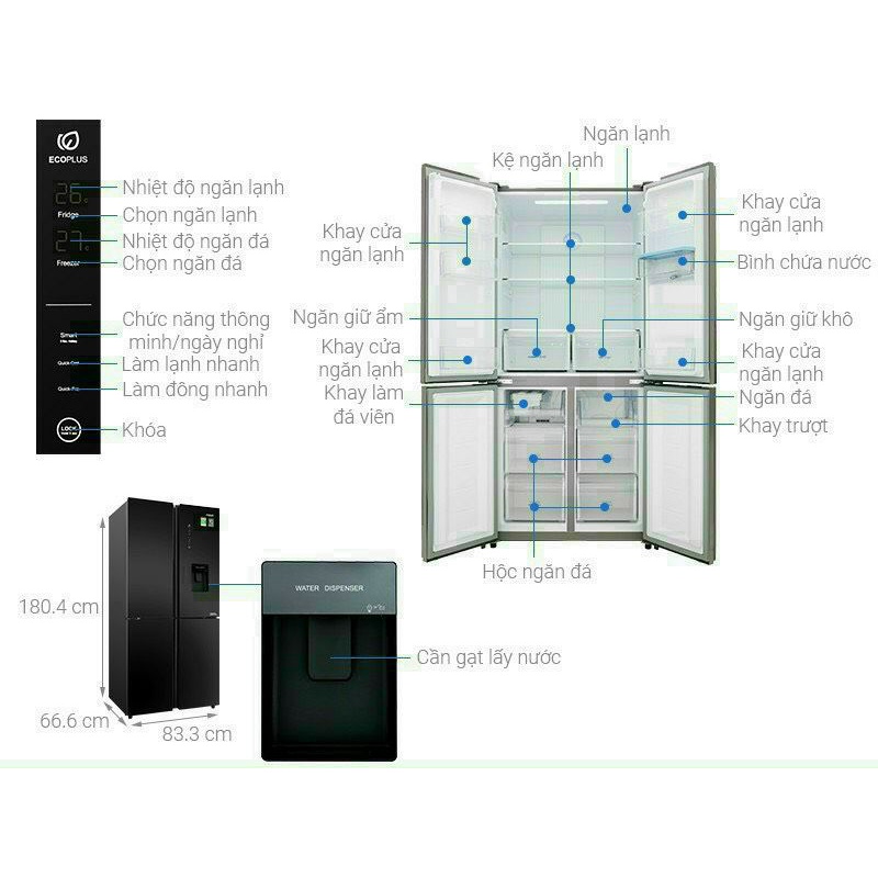 Tủ lạnh AQUA inverter 456 lít AQR-IGW525EM GB